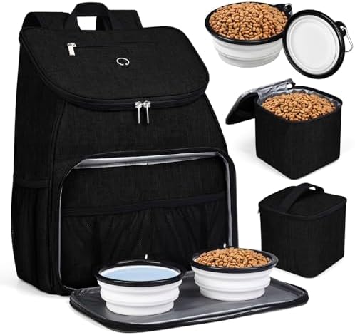 BAGLHER丨Dog Travel Bag, Airline Approved Pet Supplies Backpack, Dog Travel Backpack Accessories Set with 2 Silicone Collapsible Bowls and 2 Food Baskets. Black by BAGLHER