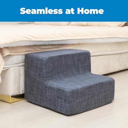 Best Pet Supplies Dog Stairs & Steps - Foam Steps for Small Dogs & Cats, Non-Slip Indoor Balanced Pet Step Support, Dog Ramp, No Assembly, Dark Gray Linen, 2-Step (12-inch Height) - Image 3