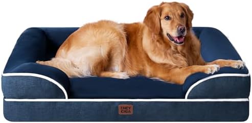 EHEYCIGA Egg-Crate Memory Foam Dog Bed, Waterproof, Navy, Large 41 x 27 x 6.5 inches, 100 lbs Capacity by EHEYCIGA