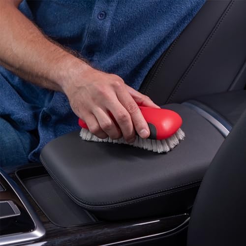 Mothers Soft Bristle Leather and Upholstery Car Cleaning Scrub Brush for Automotive, Home, Couch, Stain Remover, Red - Image 4