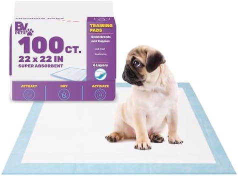 BV Puppy Pads Leak-Proof 100 Count 22"x 22" - Absorbent Pee Pads for Dogs with 6-Layer Design, Rapid Dry Sheet & Built-in Attractant - Dog Pad with Odor Control, Perfect for Puppies & Senior Dogs by BV