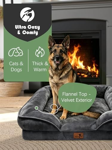 Spotted Play Orthopedic Dog Bed with Sides - Sofa Beds for Extra Large Dogs, Supportive Foam Pet Couch Bed with Washable Removable Cover, Waterproof Lining and Non-Slip Bottom, Dark Grey - XL - Image 2