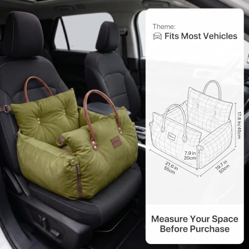 Pet Car Seat with Safety Tether, Carry Handles and Non-Slip Base,DarkGreen - Image 6