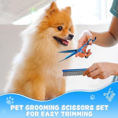 Professional Dog Grooming Scissors Set, 7 Inch/8 Inch Pet Grooming Scissors Chunkers Shears for Dog, Curved Dog Grooming Scissors, Thinning Shears for Dog with Grooming Comb - Image 2