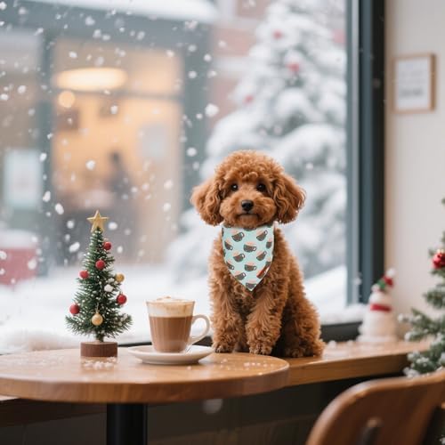 ADOGGYGO Green Christmas Dog Bandana, Snowman Reindeer Mug Puppy Scarf, Adjustable Fit Merry Christmas Bandanas for Small Dogs (Small) - Image 2
