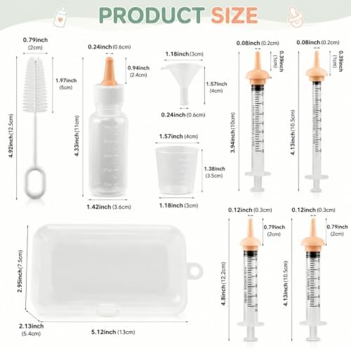 Pet Nursing Kit, Kitten Bottle Feeding Set with Silicone Nursing Nipples, Liquid Syringes, Formula Dispenser, Measuring Cup & Cleaning Brush for Newborn Puppies, Kittens & Other Small Animals - Image 2