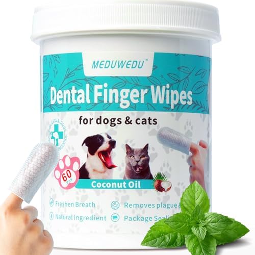 MEDUWEDU Dental Care Finger Wipes 60 Counts,Teeth Cleaning Finger Wipes for Dogs & Cats,Reduces Plaque & Freshens Breath, Mint Scent by MEDUWEDU