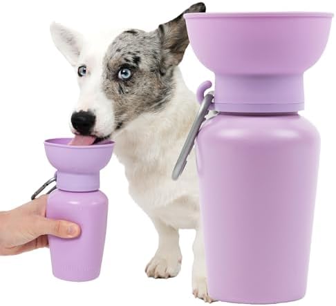 Springland 20oz Portable Dog Water Bottle with Collapsible Bowl, Lilac by Springland