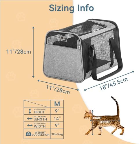 Petsfit Cat Carrier Dog Carriers Airline Approved, 18 x 11 x 11 Soft-Sided Pet Carrier, 3 Carrying Ways, Lightweight, Breathable, Escape Proof, with Adjustable Shoulder Strap and Soft Cushion - Image 2