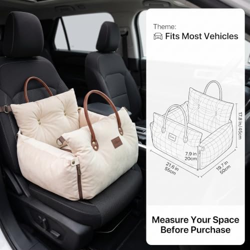 Pet Car Seat with Safety Tether, Carry Handles and Non-Slip Base,Offwhite - Image 6