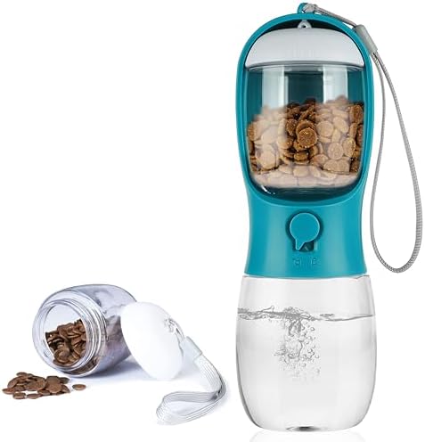 Dog Water Bottle with Food Container, Portable Leak Proof Pet Water Dispenser for Walking Hiking Travel, Puppy Essentials Accessories for Small Large Dogs, Dog Gifts (10oz/15oz/19oz) by AVELORA