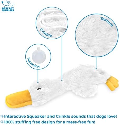Best Pet Supplies Interactive Squeaky Dog Chew Toy, Ideal Dog Toys for Chewers, Small, Medium & Large Dogs, and Fetch Lovers - Crinkle Duck (White, Yellow & Green), Large - Image 5
