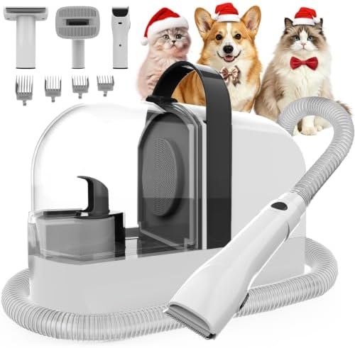 PG10 Dog Grooming Vacuum with Electric Clipper & Shedding Brush, 12,000Pa Suction Pet Grooming Vacuum for Dogs, Low Noise Pet Hair Vacuum with Grooming Kit for Home Shedding and Trimming by AiRiOBO