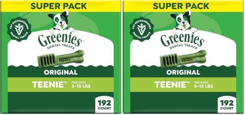 Greenies Veterinarian-Recommended Adult Natural Dental Dog Treats Teenie Size, Dog Dental Chews, Original Flavor, 54 oz. Pack, 192 Count (Pack of 2) by GREENIES