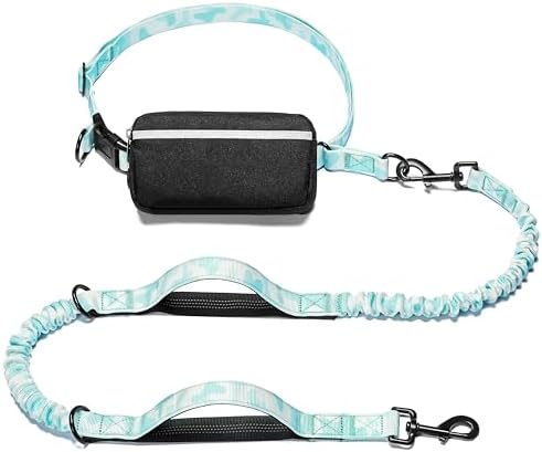 iYoShop Hands Free Dog Leash with Zipper Pouch, White-Blue Mix, Large by iYoShop