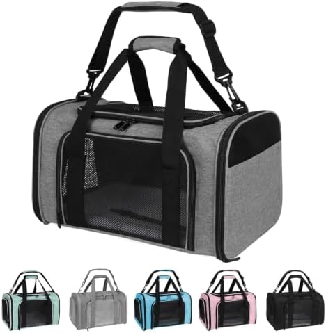 Carriers Soft-Sided Pet Carrier Case for Small Medium Cats Dogs Puppy Under 15 lbs,Airline Approved Cat Carrier with 4 Ventilated Windows (Medium,Grey&Black) by Yipincover