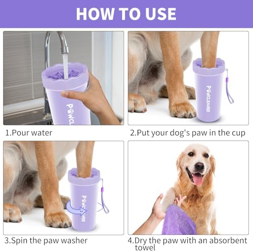 Professional 7 in 1 Dog Paw Cleaner for Dogs & Cats - Includes 1 Portable Paw Washer, 1 Bath Brush, 2 Dog Toothbrushes and 3 Absorbent Towels Note: Fits Paws 2.5 to 3.5 Inches Wide (Large, Purple) - Image 4
