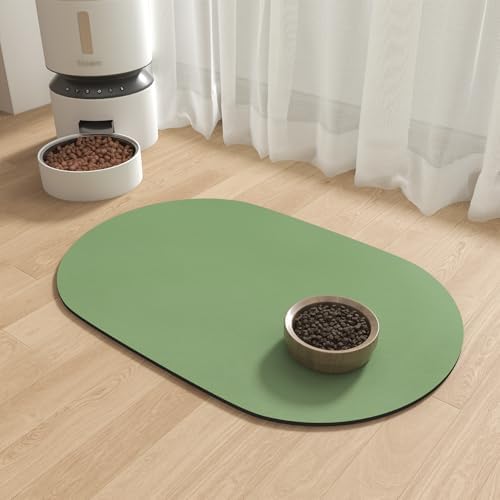 MontVoo Absorbent Dog Food Mat-Dog Mat for Food and Water Bowl | Quick Dry Pet Dish Mat, No Stains & Easy Clean Cat Rug for Messy Drinkers Cat Accessories Pet Supplies, 14"x22", Green by MontVoo