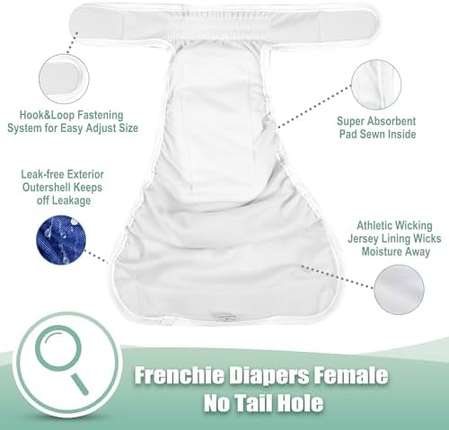 wegreeco Frenchie Dog Diapers Female No Tail Hole,Washable Pet French Puppy Bulldog Diapers Female for Period Heat,Reusable Doggy Doggie Dog Diapers （Jeans Large） - Image 4