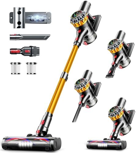 Cordless Vacuum Cleaner, 600W 50KPA 65Mins Vacuum Cleaners for Home, Stick Vacuum with Self-Standing,Touch Screen, Anti-Tangle Brush, 8-in-1 Lightweight Wireless Vacuum for Pet Hair Carpet Hard Floors by Meskos