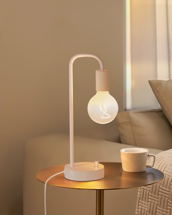 ONEWISH Industrial Small Table Lamp for Bedroom, Fully Dimmable Modern Beside Lamps with 2700K Warm Light Bulb for Kids Reading, White Nightstand Lamps for Living Room, Dorm,Home Office - Image 7