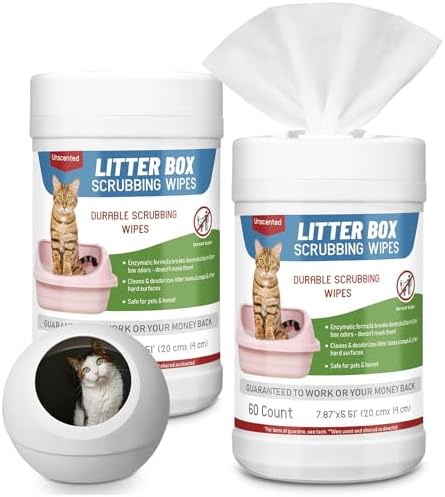 Breling 2 Pack Litter Box Scrubbing Wipes 120 Count Pets Cat Litter Box Cleaning Wipes Unscented Removes Stains Easily for Pet Cleaning Supplies by Breling