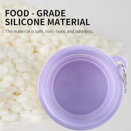 Collapsible Dog Bowls 2-Pack, Portable Travel Dog Bowl with Carabiner, Food-Grade Silicone Pet Bowl for Hiking, Walking (Macaron Blue and Violet) - Image 2