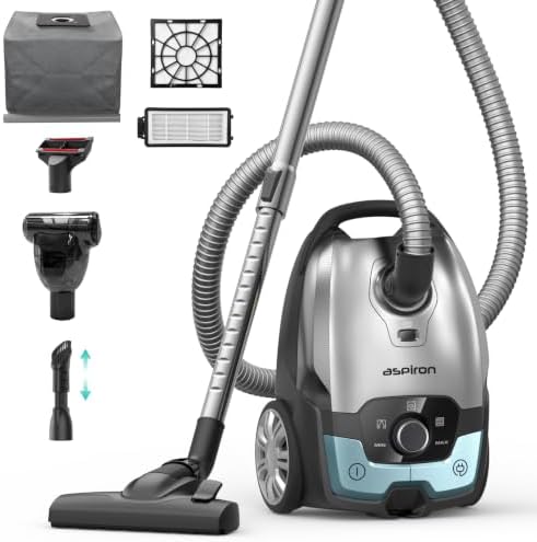 Aspiron Canister Vacuum,1700W/45KPA Bagged Vacuum Cleaner,Easy to Push by aspiron