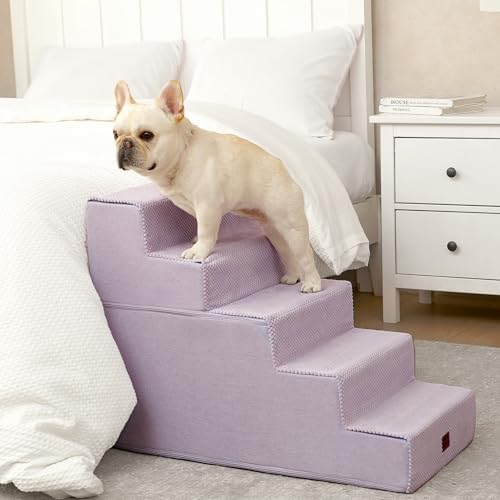 EHEYCIGA Dog Stairs for High Bed 22.5" H, 5-Step Dog Steps, Lilac - Image 4