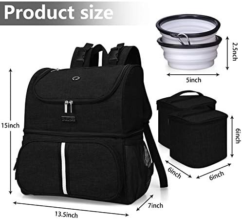 BAGLHER Pet Travel Bag, Double-Layer Pet Supplies Backpack (for All Pet Travel Supplies), Pet Travel Backpack with 2 Silicone Collapsible Bowls and 2 Food Baskets Black - Image 7