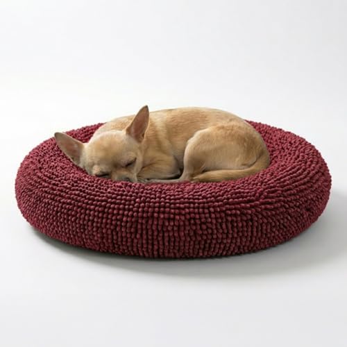Muddy Mat® Cloud K-9 Bed for Dogs & Cats, Soft & Relaxing Donut Dog Bed, Chenille Material, Removable Cover, Washable & Dryer Safe–Red Small(25'x25') by MuddyMat%C2%AE