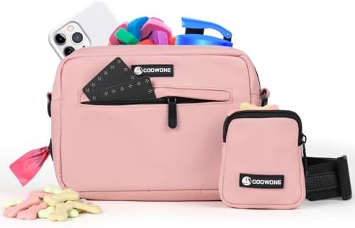 Dog Treat Pouch with Removable Small Pet Training Treat Pouches, Built-in Poop Bag Dispenser, Adjustable Shoulder Strap Cross Body Dog Walking Bag (Pink) by COOWONE