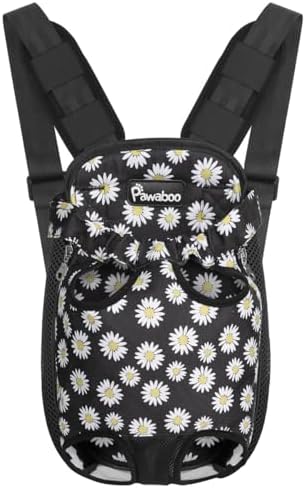 Pawaboo Pet Carrier Backpack, Adjustable Pet Front Cat Dog Carrier Backpack Travel Bag, Legs Out, Easy-Fit for Traveling Hiking for Small Medium Dogs Cats Puppies, Extra Large, Black Daisy Print by Pawaboo