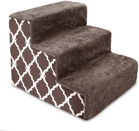 Best Pet Supplies Dog Stairs & Steps - Foam Steps for Small Dogs & Cats, Non-Slip Indoor Balanced Pet Step Support, Dog Ramp, No Assembly, Brown Lattice Print, 3-Step (13.5-inch Height) by BestPetSuppliesLLC