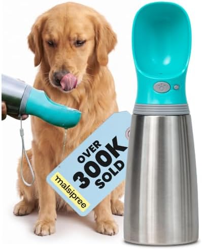 MalsiPree Insulated Dog Water Bottle - 24 oz Blue, Stainless Steel by MalsiPree