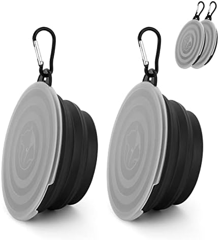 SLSON Dog Bowls Pet Collapsible Bowl with Cover Lids,2 Pack Dog Travel Bowls Portable Foldable Cat Water Dish Bowl for Pets Walking Parking Camping (Black and Black, Small) by SLSON