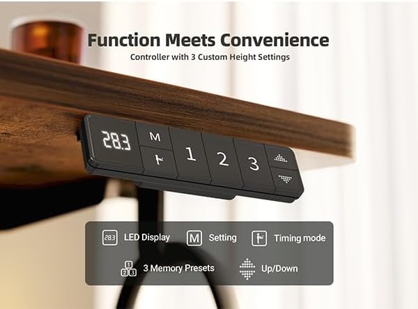 YDN 48 x 24 Inch Rustic Brown Electric Standing Desk | Adjustable Height, Sit Stand, Cable Management, Ergonomic, Home Office - Image 6