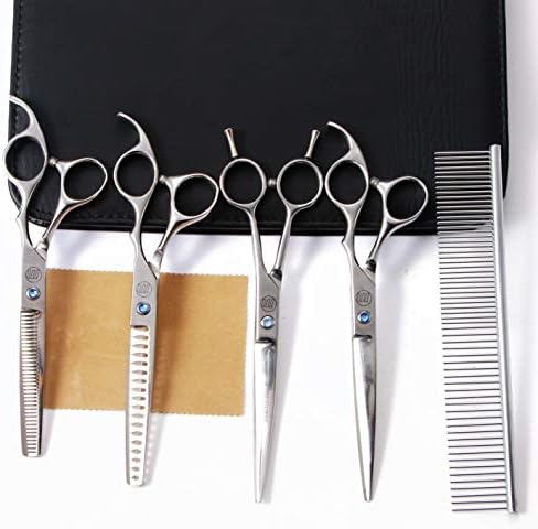 Moontay 7" Professional Dog Grooming Scissors Set of 5 with Pet Comb & Bag by Moontay