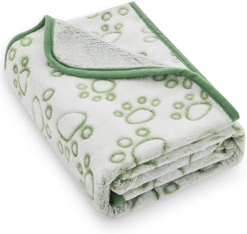 Green Soft Puppy Blanket, with Flannel Green Cute Paw Print, 24 * 32 inches, Cat Blanket Puppy Pads Supplies Dog Products Stuff Essentials by STUFFED