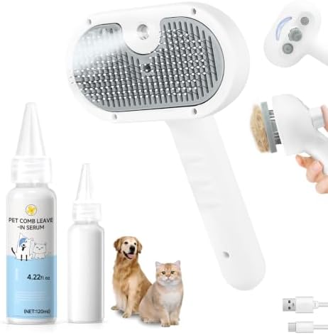 Pet Steam Brush for Dog, cat brushes for indoor cats - 1 Waterless Shampoo by LetsFeedPetPremiumCollectio