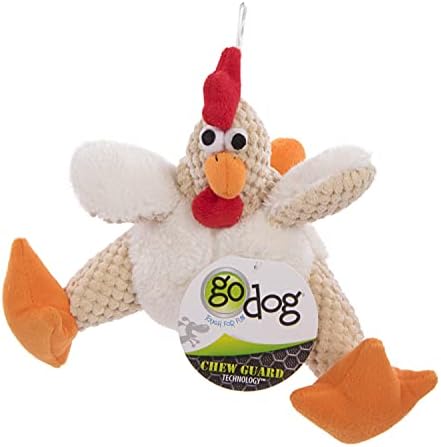 goDog Checkers Fat Rooster Squeaky Plush Dog Toy, Chew Guard Technology - White, Small - Image 6