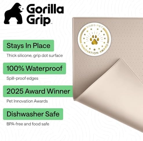 GORILLA GRIP Dog Food Mat, 100% Waterproof Silicone, 26x17 Cream - Image 2