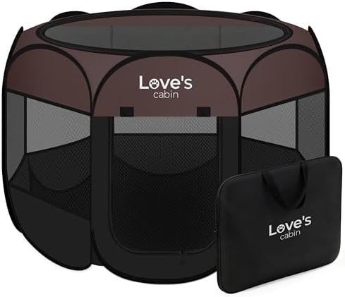 Love's cabin Pet Puppy Dog Playpen, Large Dog Tent Crates Cage Indoor/Outdoor, Portable Playpen for Cat, Foldable Pop Up Dog Kennel Playpen with Carring Case, Removable Zipper Top, Brown by Lovescabin