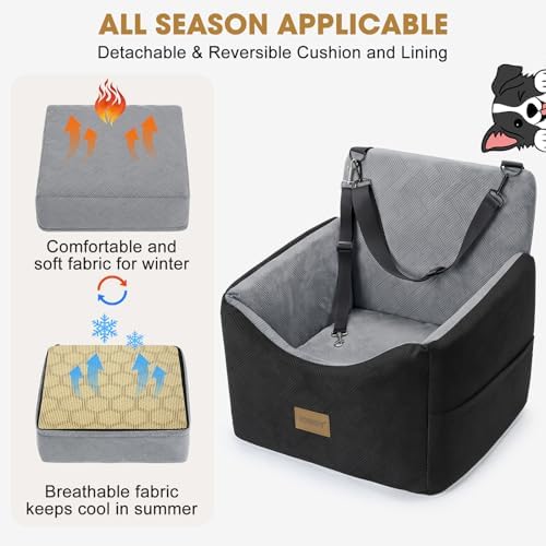 JOEJOY Dog Car Seats for Small Medium Dogs Under 35lbs, Dog Booster Seat with Detachable Washable Cover and Cushion, Memory Foam Pet Car Seat with Safety Belt and Storage Pockets (BLG) - Image 3