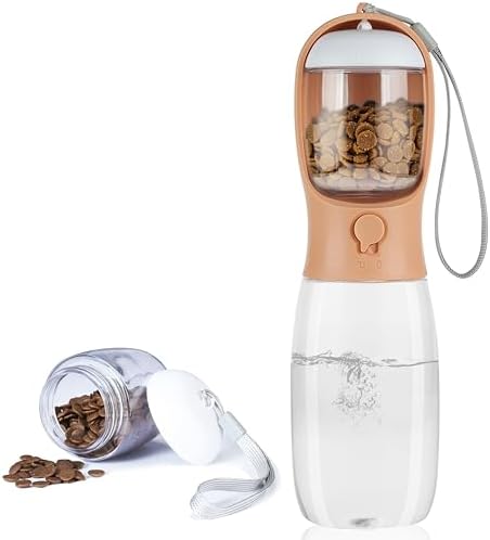 Dog Water Bottle with Food Container, Portable Leak Proof Pet Water Dispenser for Walking Hiking Travel, Puppy Essentials Accessories for Small Large Dogs, Dog Gifts (10oz/15oz/19oz) by AVELORA