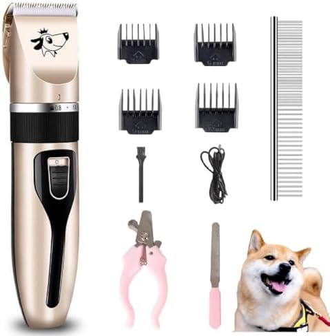 Dog Clippers Grooming Kit and Paw Trimmer,Cordless,Low Noise, Electric Quiet,Rechargeable, Dog Trimmer Grooming, Pet Hair Clippers for Thick Coats,Shaver for Small and Large Dogs Cats by Cakapet
