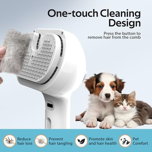 Pet Grooming Brush with Electronic Mist Spray - Gentle Deshedding Tool for Cats & Dogs, Pet Steam Brush，Reduces Shedding, Soft Bristles, Promotes Healthy Coat-Comes with a hair smoothing comb-White - Image 2