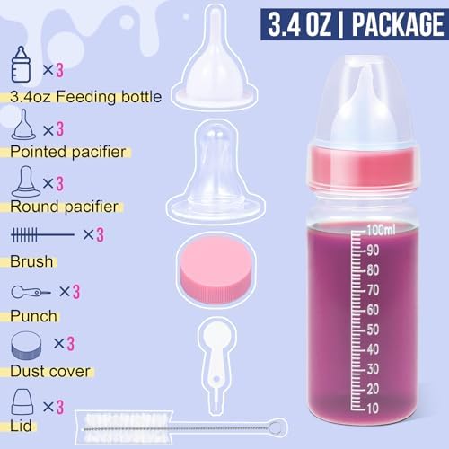 ASEVAT 3.4 oz 3Pack Pet Feeding Bottle, Anti-Choking Puppy Feeder Design,with 3pcs Replaceable and Reusable Silicone Nipples for Feeding Puppies, Kittens, Small Animals - Image 2