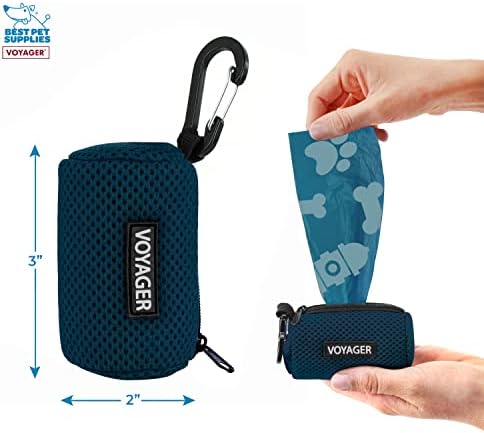 Best Pet Supplies Dog Poop Bag Holder Leash Attachment with Reusable Dispenser for Travel, Walking, Park, and Outdoor Use, Durable with Clip-On - Prussian Blue, Pack of 2, Mesh Dispenser w/30 Bags - Image 4