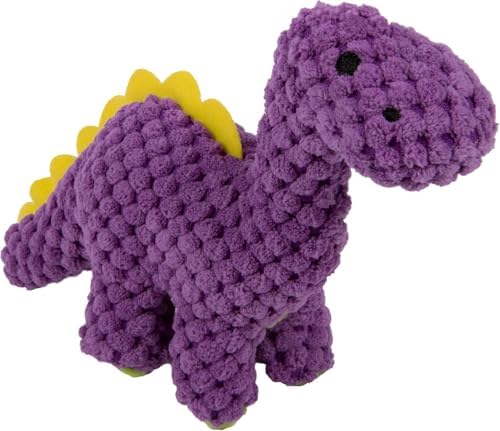 goDog Dinos Bruto Checkers Tough Plush Toy with Chew Guard Technology, Durable Checkered Fabric and Squeaker for Active Play, Purple, Mini by goDog